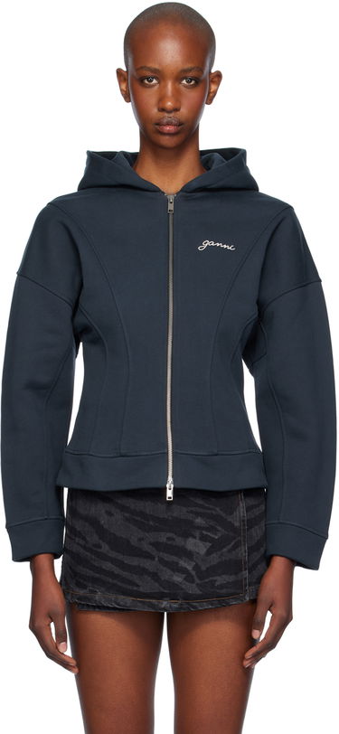 Mikina GANNI Ganni Fleece Zip-Up Hoodie Navy | T4029, 0