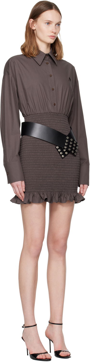 Šaty The Attico The Attico Long-Sleeve Poplin Collared Shirred Ruffled Mini Dress Hnedá | 251WCA00450 CCC052AA, 1