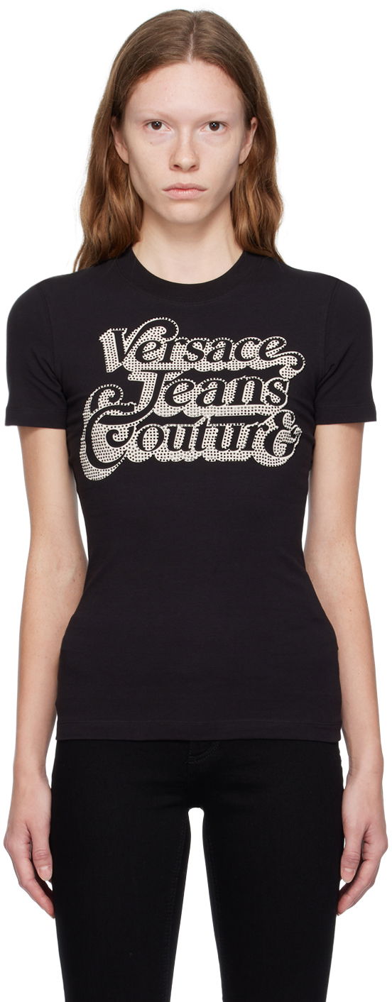 Tričko Versace Jeans Couture Crystal-Cut T-Shirt Čierna | E75HAHG02_ECJ02G, 0
