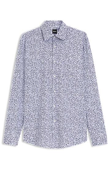 Košeľa BOSS Men's Slim Fit Floral Print Stretch Cotton Poplin Shirt Modrá | 50545109, 0