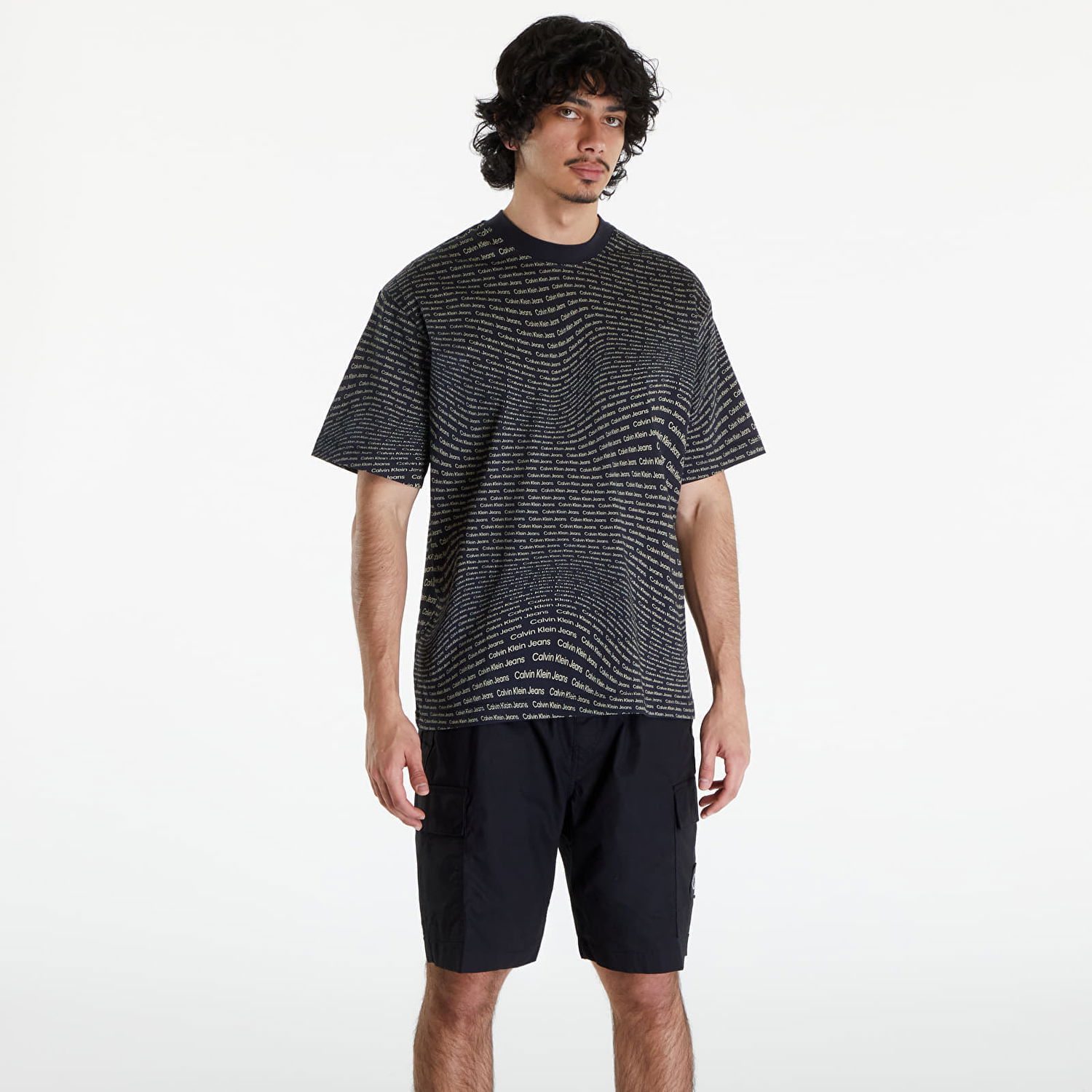 Tričko CALVIN KLEIN Warp Logo T-Shirt Black Šedá | J30J325428 0GP, 0