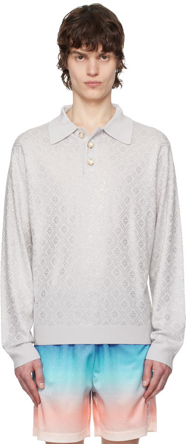 Polo tričko Casablanca Casablanca Crystal Monogram Knit Polo Šedá | MPS25-KW-865-01, 0