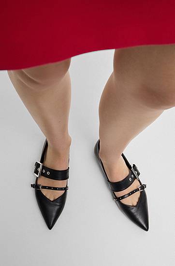 Oblečenie a doplnky BOSS Nappa Leather Ballerina Pumps with Buckled Straps Čierna | 50536400, 1