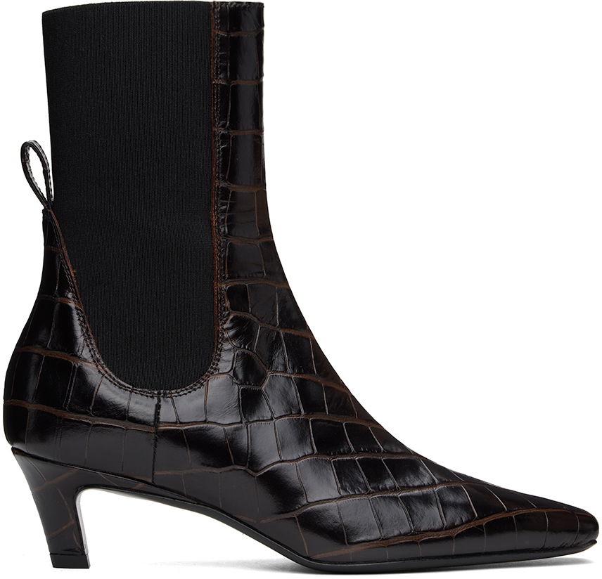 Oblečenie TOTEME TOTEME 'The Mid Heel' Croc-Embossed Leather Ankle Boots Hnedá | 231-907-847, 0