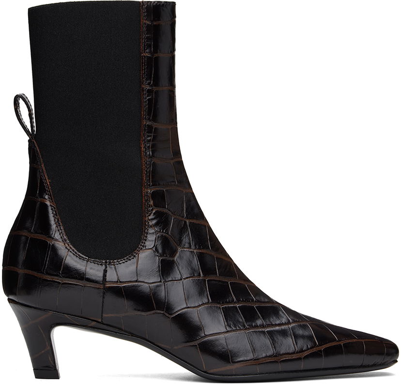 Oblečenie TOTEME TOTEME 'The Mid Heel' Croc-Embossed Leather Ankle Boots Hnedá | 231-907-847