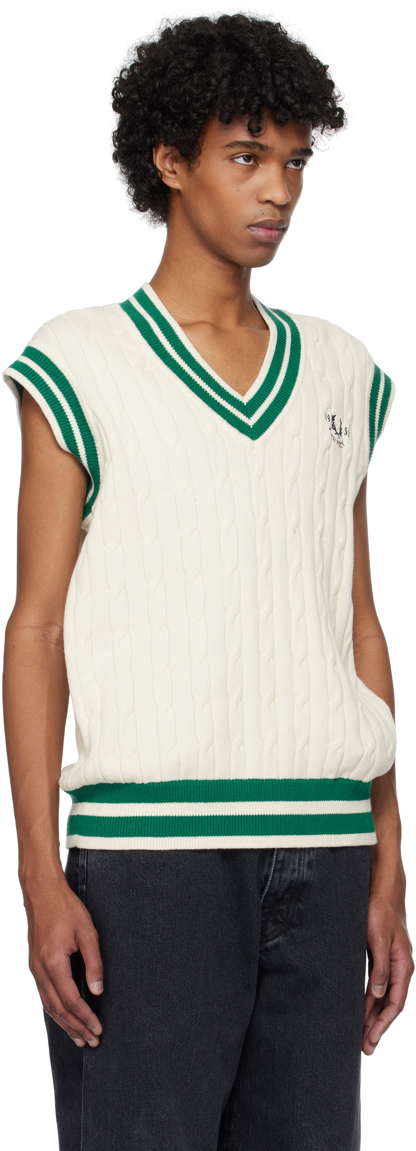 Sveter Fred Perry Fred Perry Cable Knit Tennis Vest Biela | K9721, 1