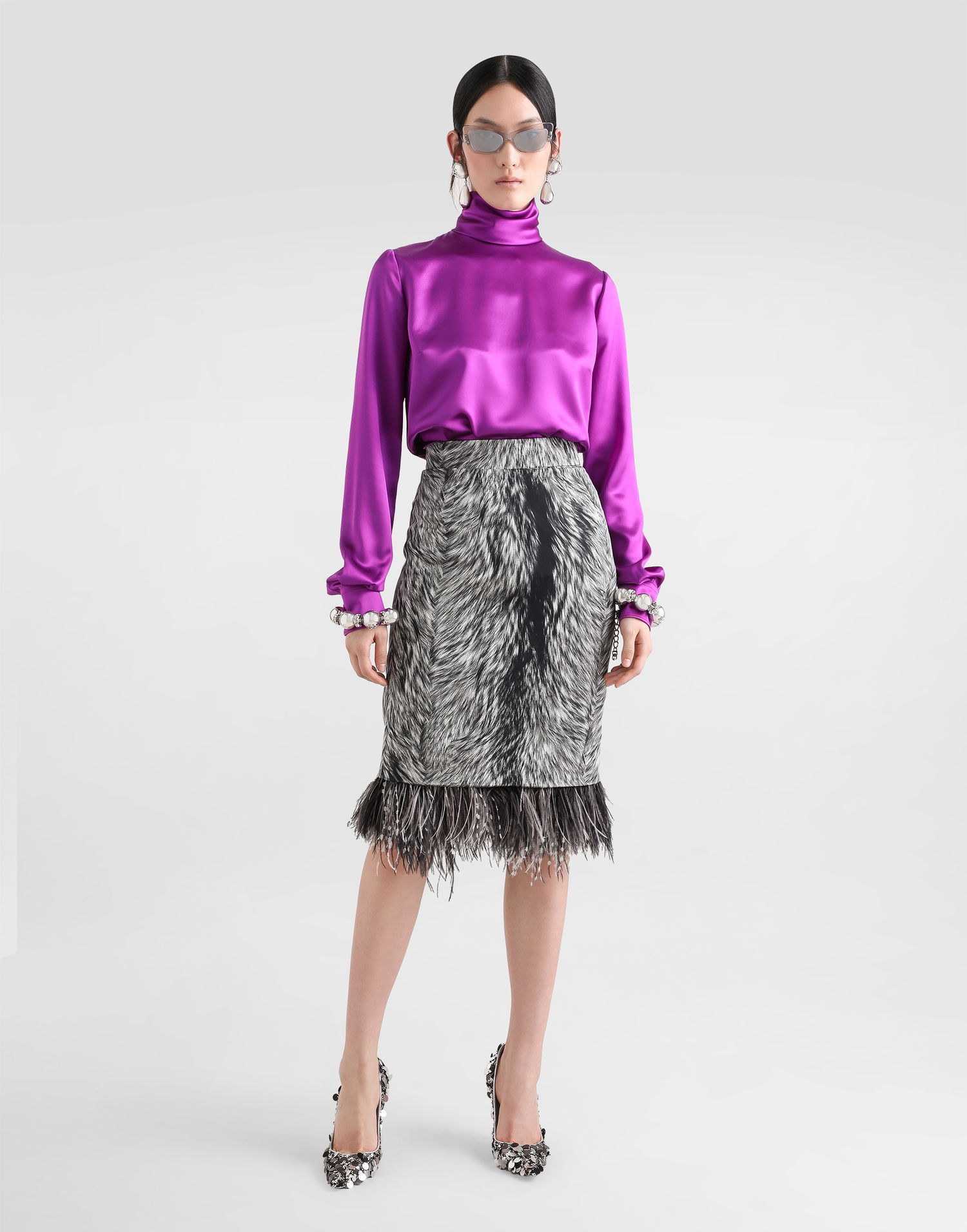 Košeľa Dolce & Gabbana Dolce & Gabbana Silk Satin Turtle-Neck Top Fialová | F7AN6TFU1AUR0718, 1