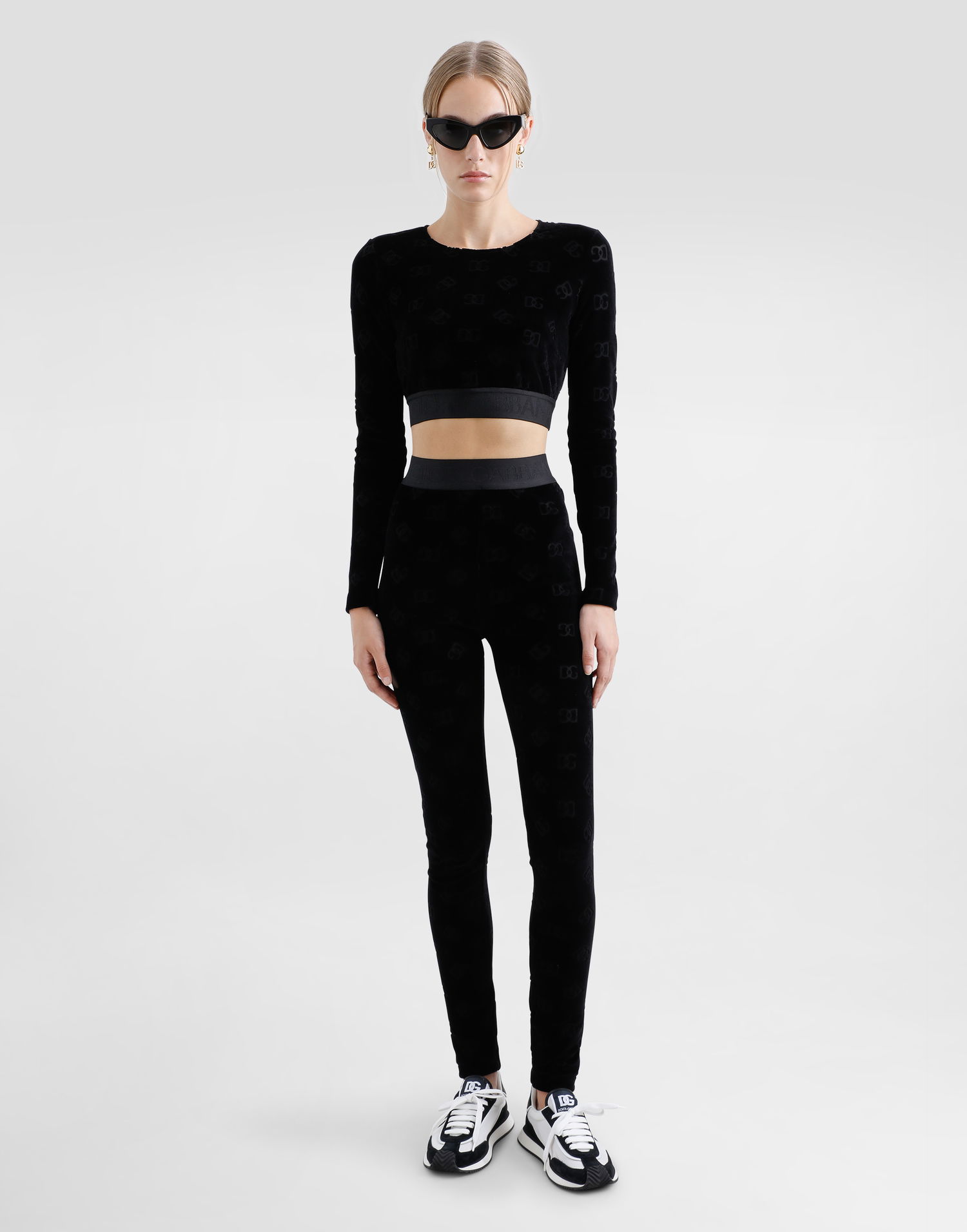Crop Top Dolce & Gabbana Dolce & Gabbana Chenille Crop Top with Jacquard DG Logo Čierna | F778LTFJ7DLN0000, 1