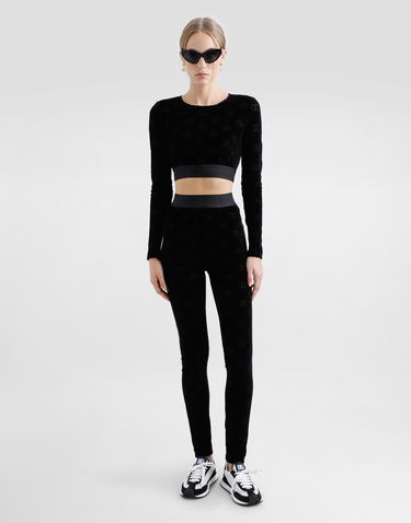 Crop Top Dolce & Gabbana Dolce & Gabbana Chenille Crop Top with Jacquard DG Logo Čierna | F778LTFJ7DLN0000, 1