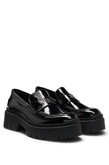 Tenisky a topánky BOSS Chunky-Sole Leather Loafers with Stacked-Logo Trim Čierna | 50538597