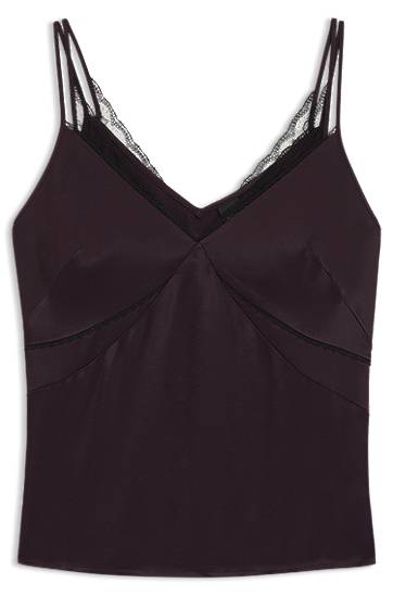 Tielko BOSS Satin camisole top with lace trims and multiple straps Vínová | 50546597