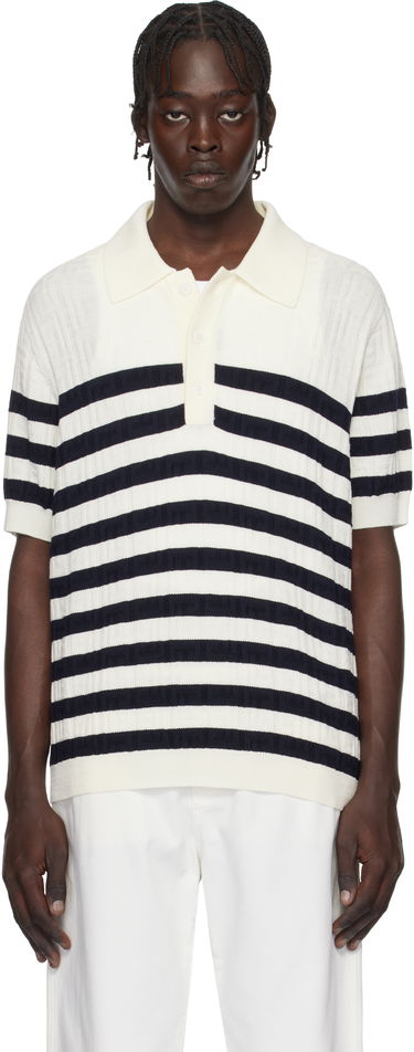Polo tričko Balmain Striped Knit Polo Shirt Biela | EH1GB066KI01, 0