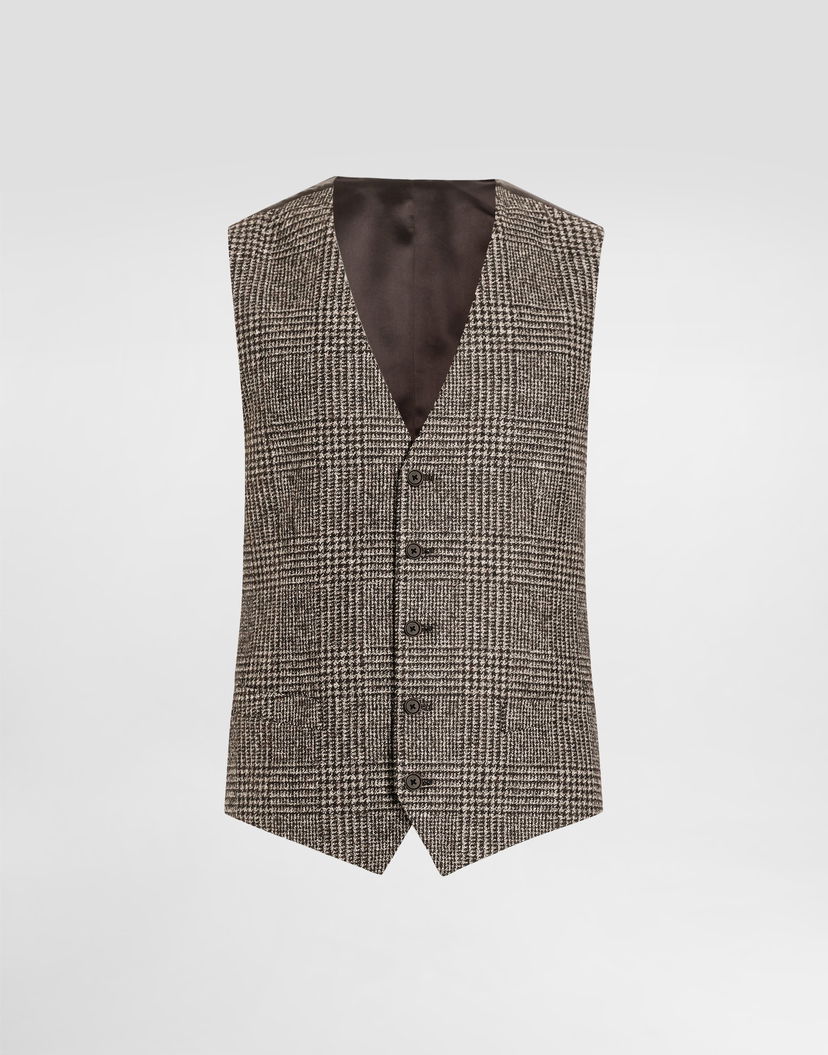 Vesta Dolce & Gabbana Dolce & Gabbana Glen Plaid Alpaca Vest Hnedá | G702UTFQMKDS8101