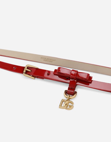 Opasok Dolce & Gabbana Dolce & Gabbana Patent Leather Bow Belt with DG Logo Charm Červená | EE0067A147187124, 2