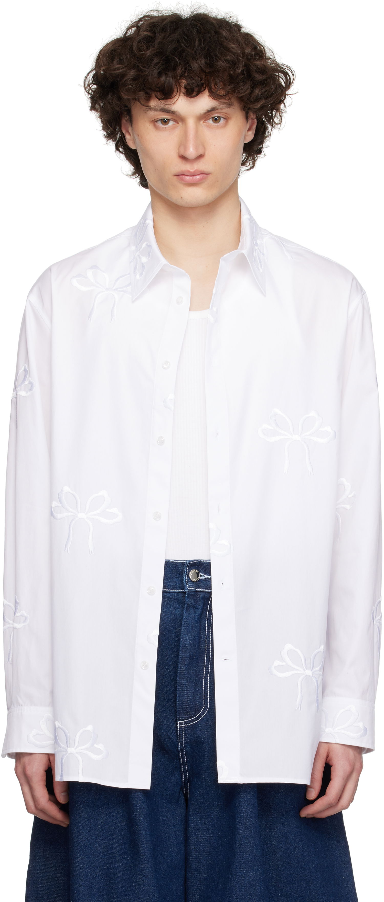 Košeľa Simone Rocha Simone Rocha Cotton Bow Easy Shirt Biela | 5185 1051, 0