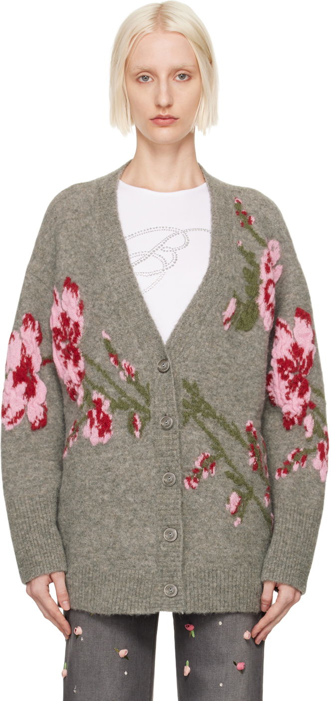 Sveter Blumarine Floral Embroidered Cardigan Šedá | A422M489A, 0