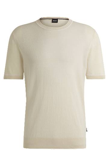 Sveter BOSS Linen-Blend Knit Sweatshirt Béžová | 50537639, 0