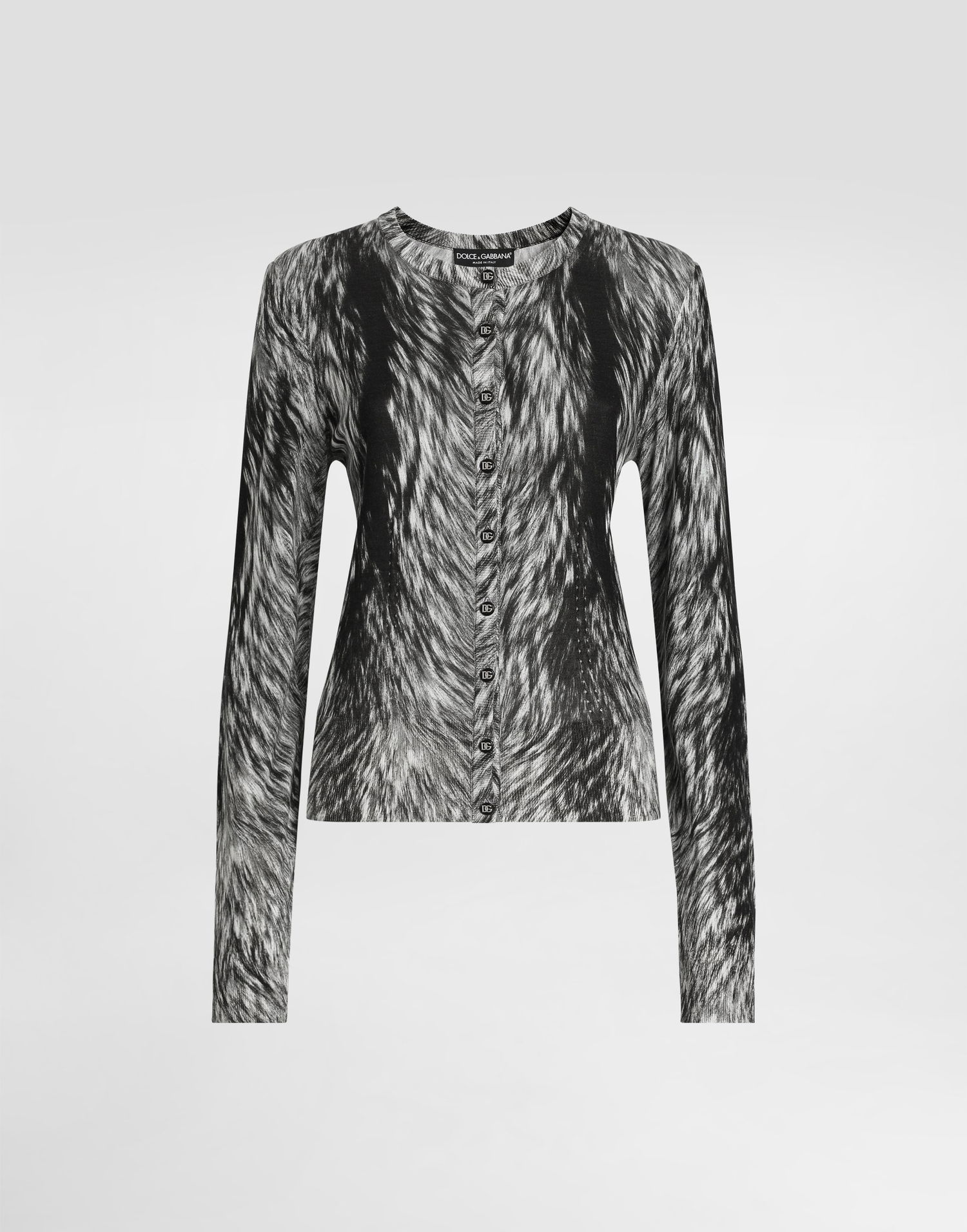 Sveter Dolce & Gabbana Fur-Print Silk Cardigan Čierna | FXV07TJAHLAHI3VQ, 0