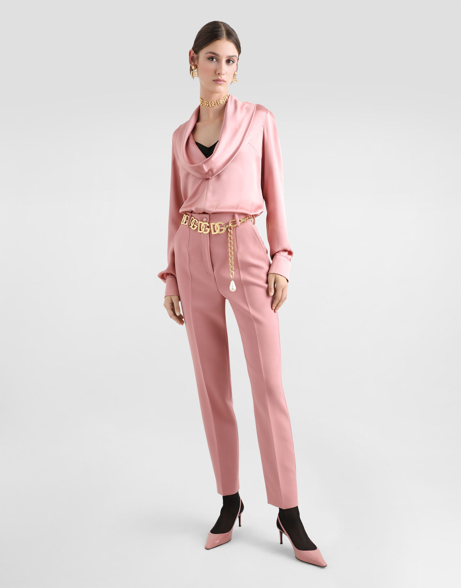 Košeľa Dolce & Gabbana Dolce & Gabbana Satin Blouse with Shawl Neck Ružová | F7AM0TFU1AUFB473, 1