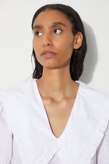Košeľa GANNI V-Neck Blouse With Collar Biela | F8635, 4