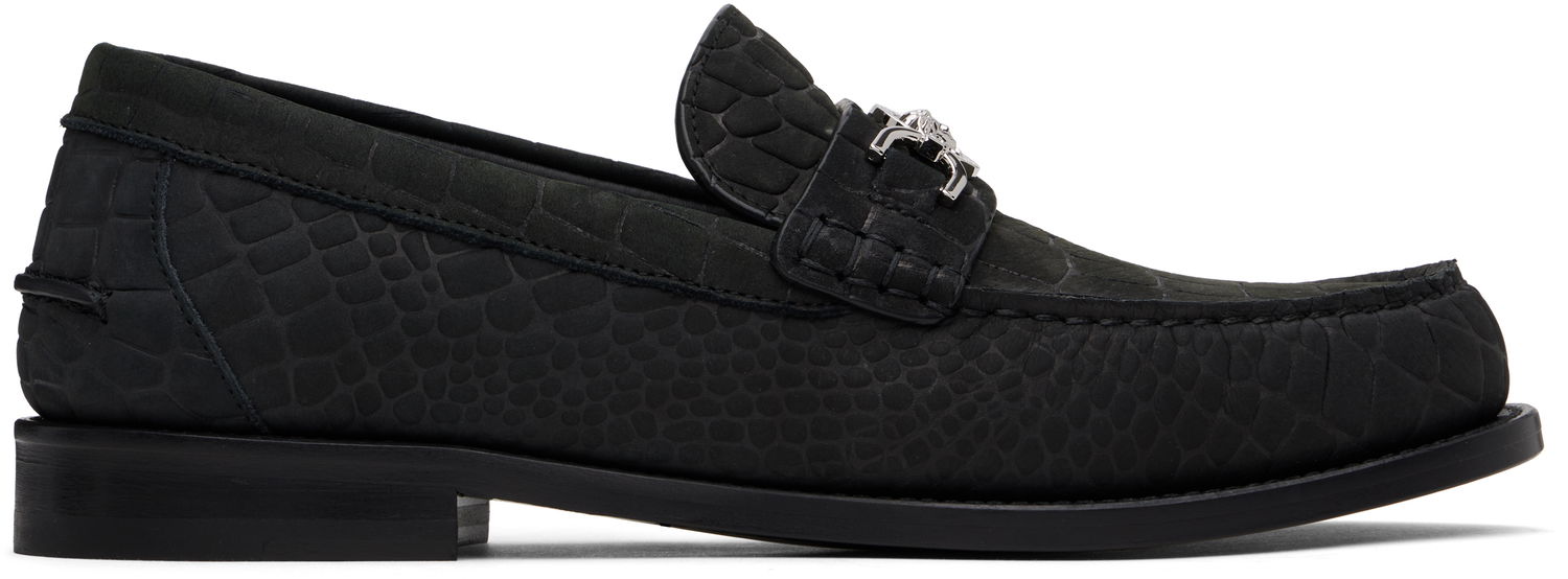 Tenisky a topánky Versace Croc-Effect Suede Loafers Čierna | 1013592_1A12292, 0
