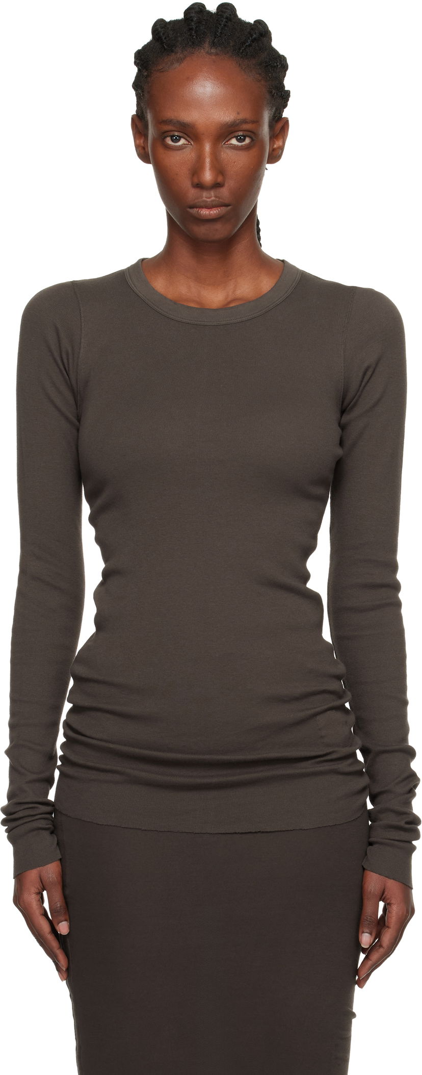 Tričko Rick Owens DRKSHDW Concordians Ribbed Long-Sleeve T-shirt Hnedá | DS02E7217 RN