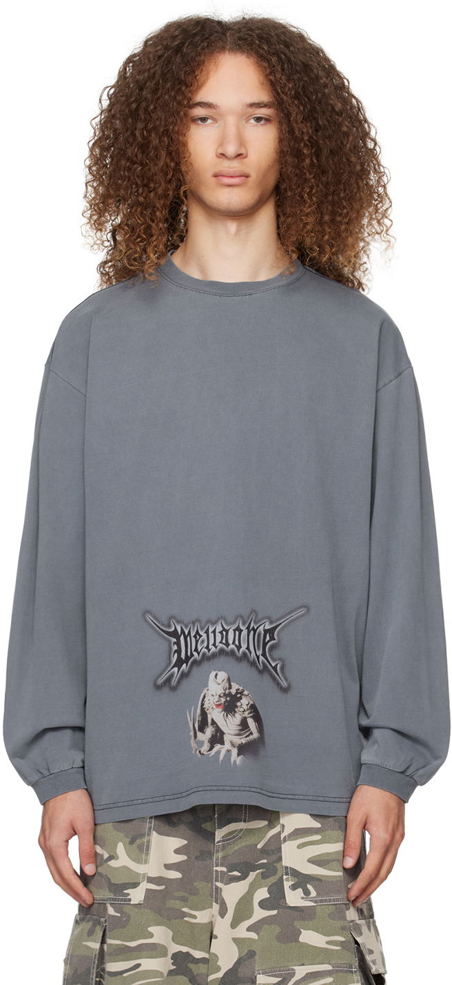 Tričko We11done Monster Graphic Long Sleeve T-Shirt Modrá | WD-TT0-24-718-U-NV, 0