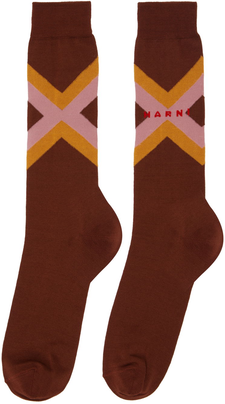 Brown Micro Argyle Socks