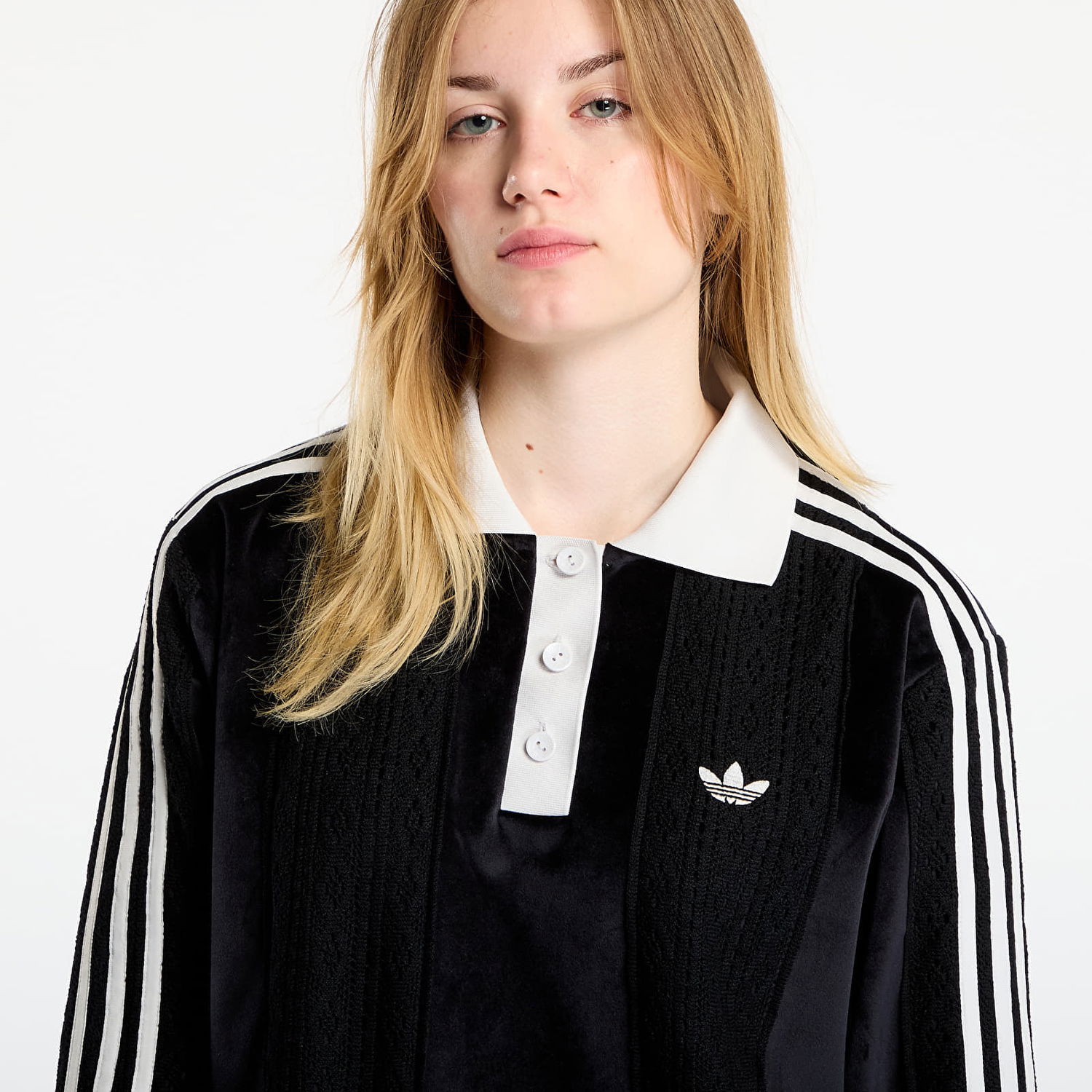 Polo tričko adidas Originals Velvet Striped Long Sleeve Polo Shirt Čierna | KR7652, 1