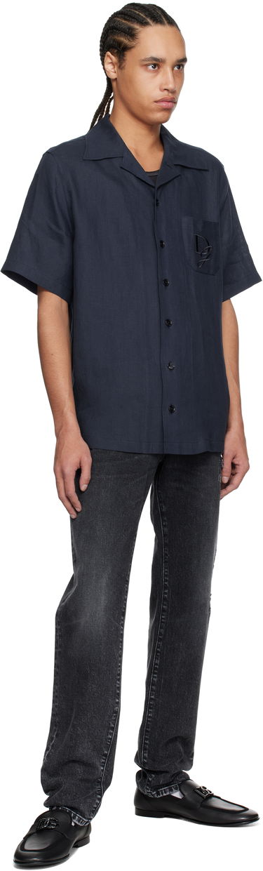 Košeľa Dolce & Gabbana Dolce&Gabbana Logo Embroidered Linen Resort Shirt Navy | G5JH9ZFU4LG, 3