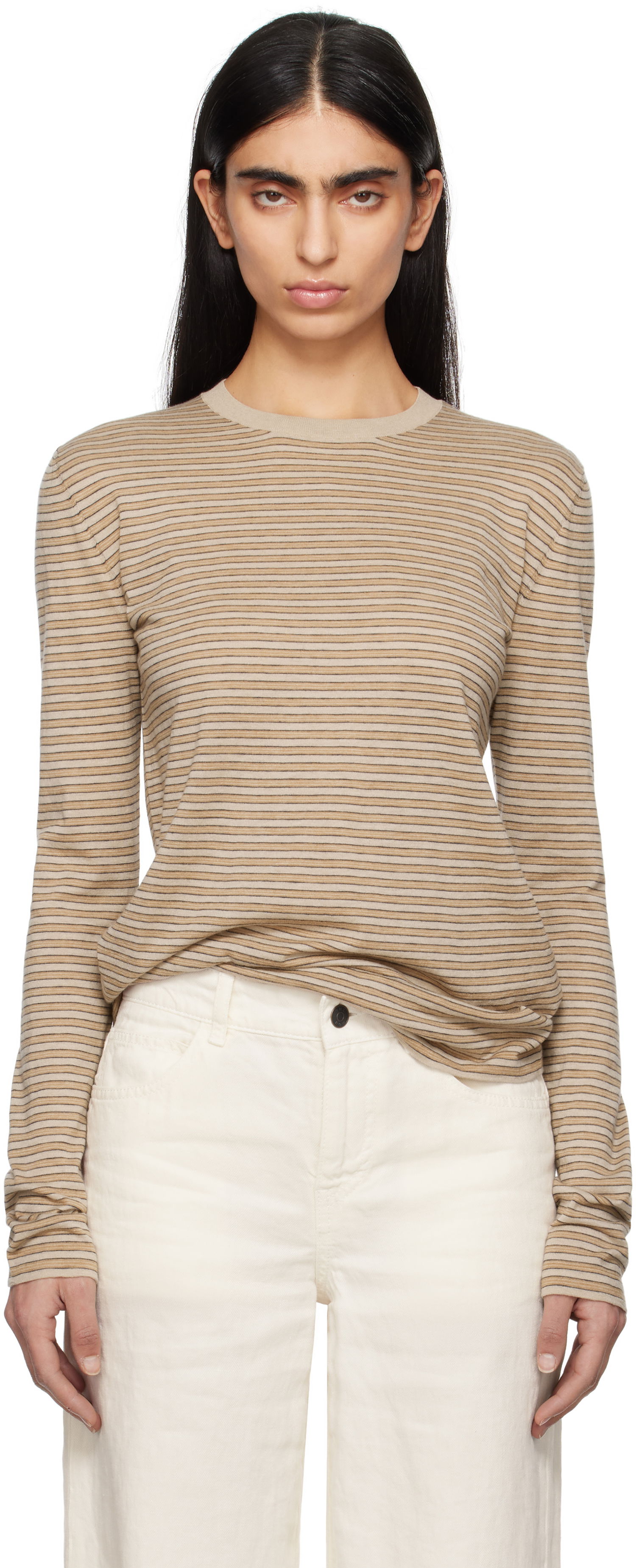 Tričko The Row The Row Juhi Striped Long Sleeve T-Shirt Béžová | 8811-Y688, 0