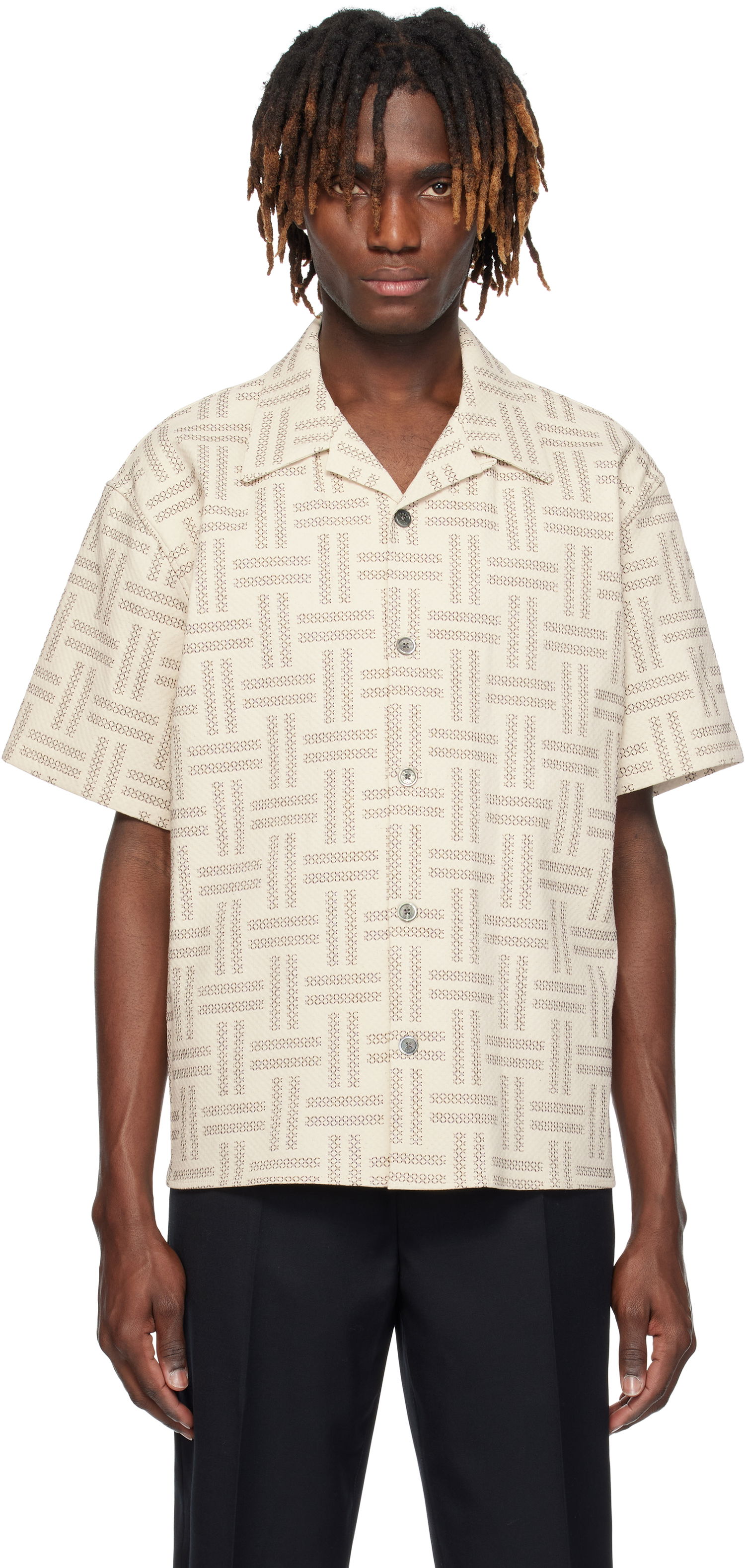 Košeľa KENZO Kenzo Paris 'KENZO Weave' Short Sleeve Shirt Béžová | FF55CH1109JF, 0