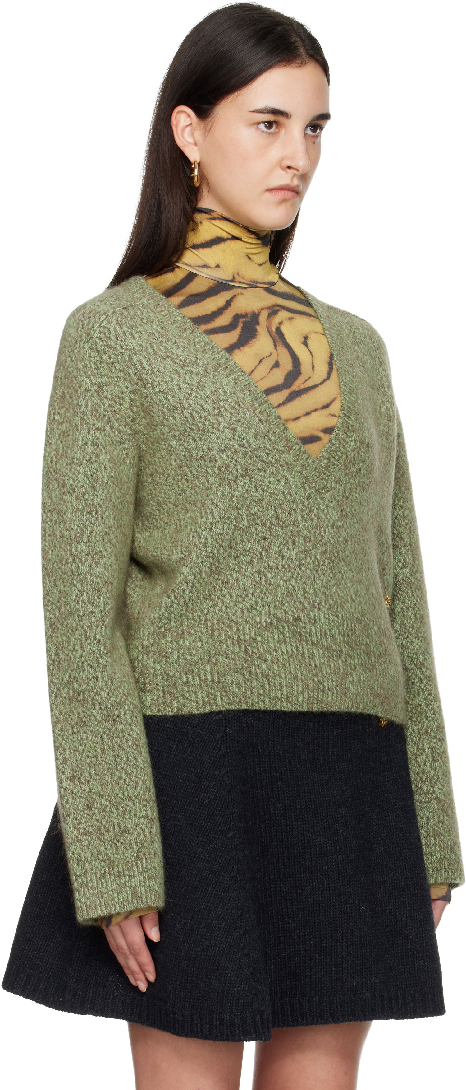 Sveter GANNI Brushed Mohair Mix Deep V-Neck Sweater Zelené | K2621, 1