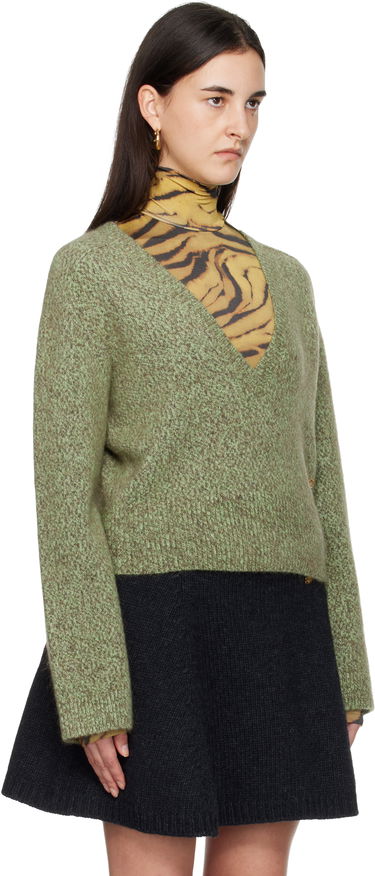 Sveter GANNI Brushed Mohair Mix Deep V-Neck Sweater Zelené | K2621, 1