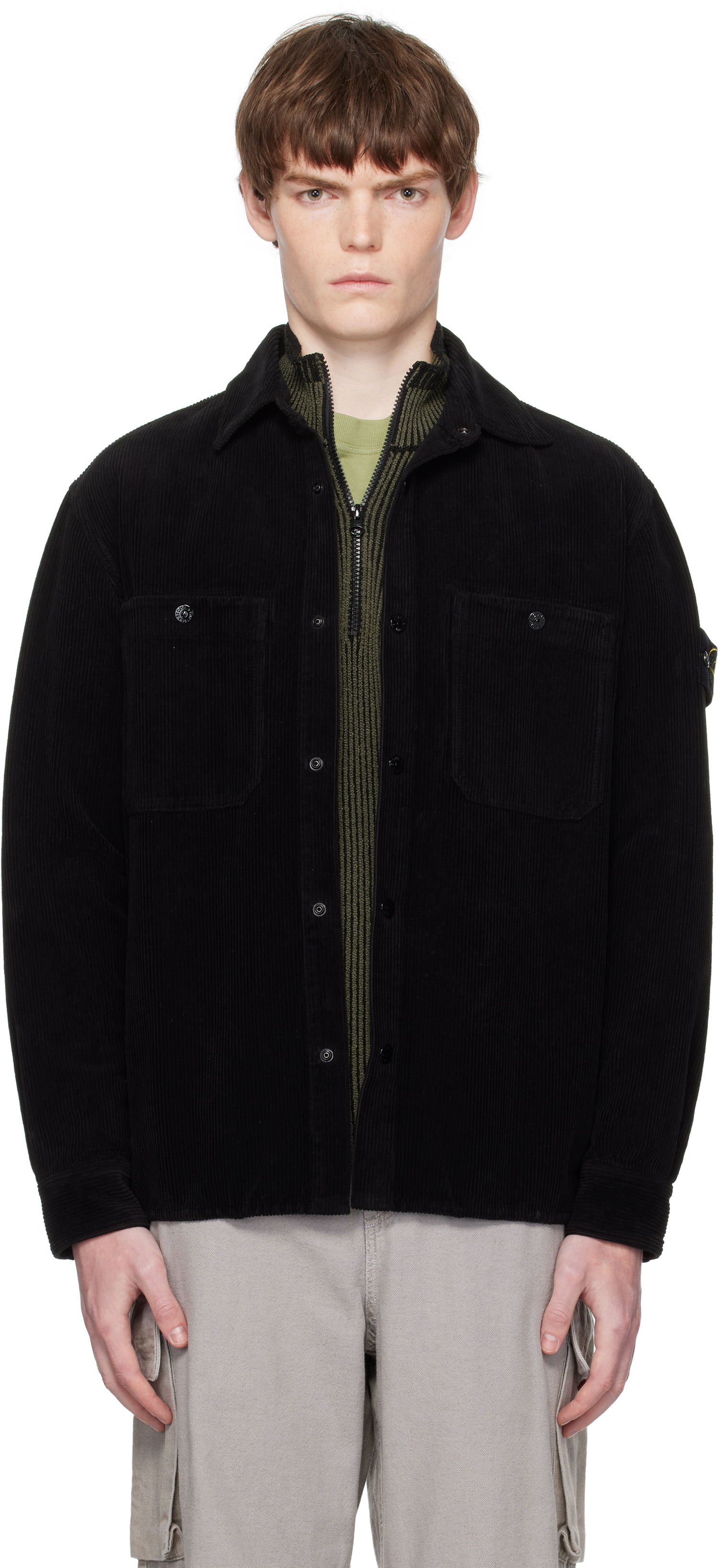 Košeľa Stone Island Organic Cotton Corduroy Overshirt Čierna | K2S15 1200012 S0212, 0