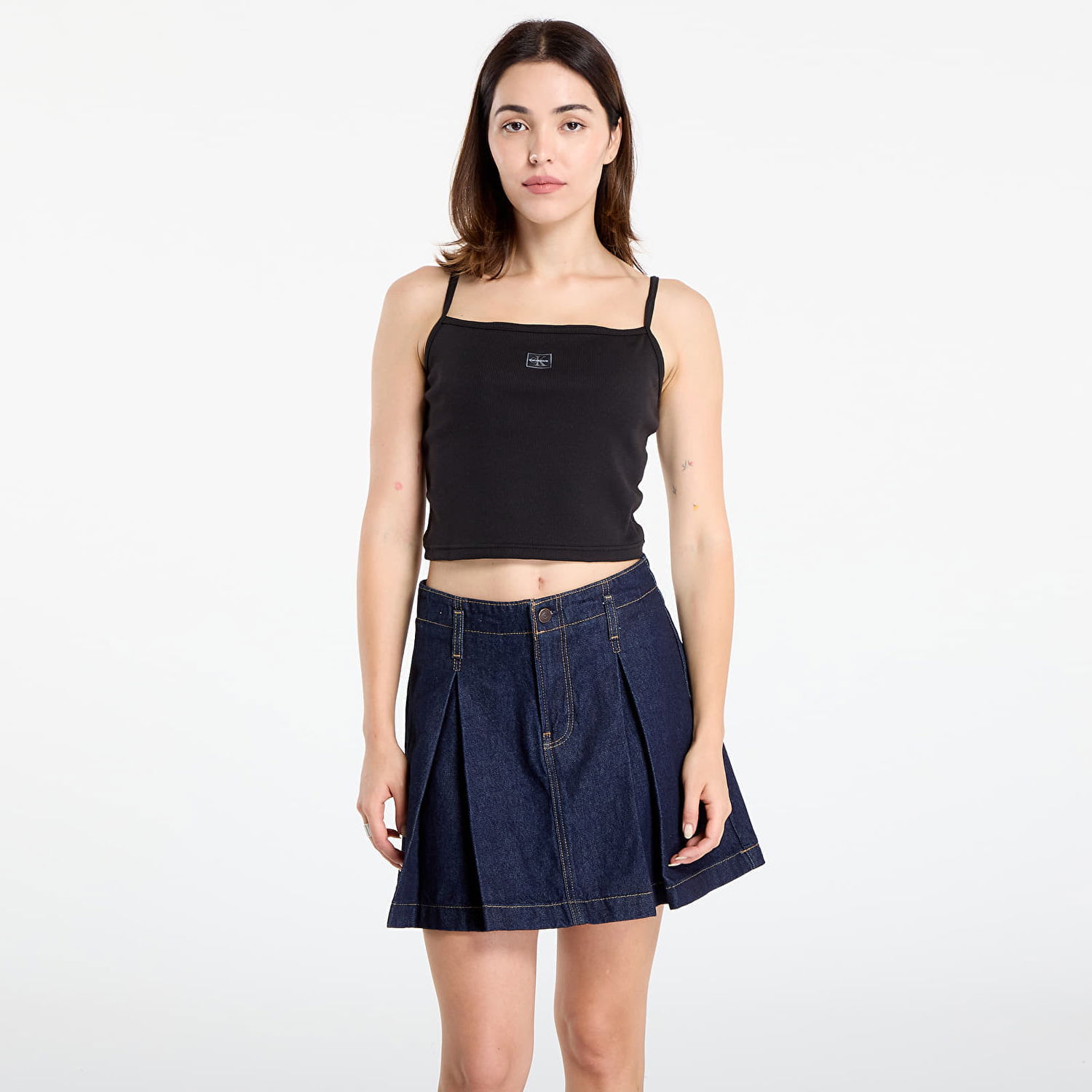 Tielko CALVIN KLEIN Woven Label Rib Crop Black Čierna | LV047C908G UB1, 0