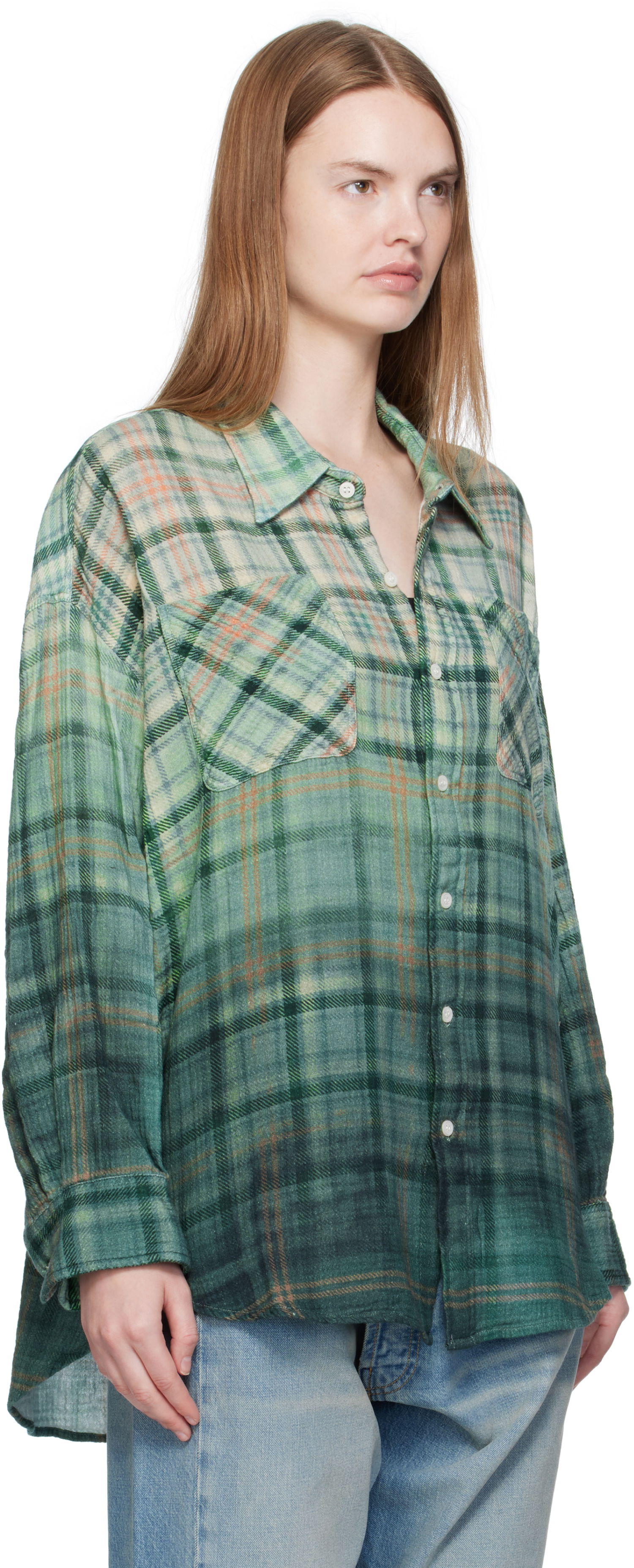 Košeľa R13 R13 Drop Neck Plaid Work Shirt Zelené | R13WR015-R556B, 1