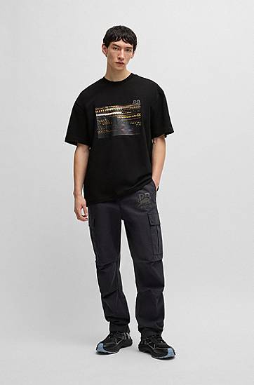 Tričko BOSS HUGO x RB Racing Print Cotton-Jersey T-Shirt Čierna | 50545125, 1