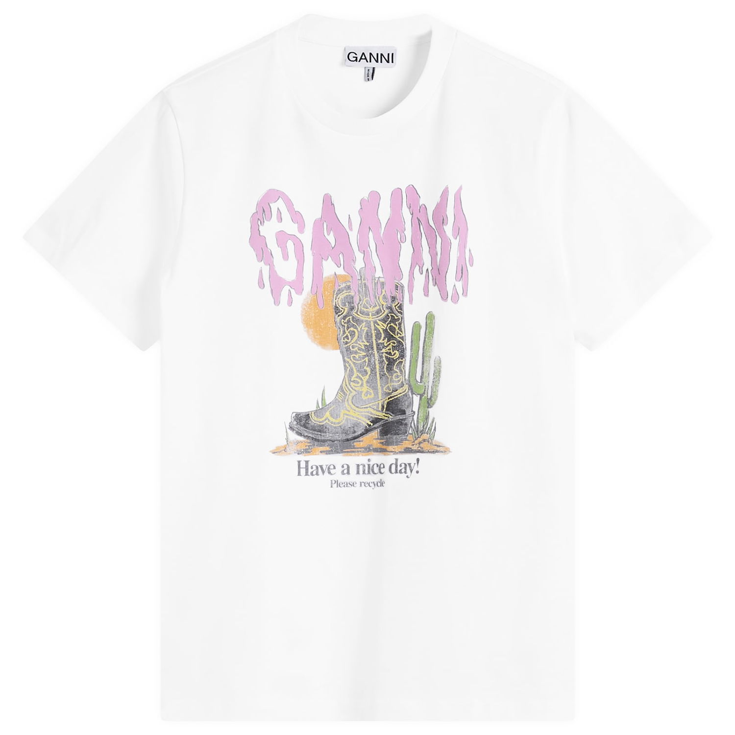 Tričko GANNI Cowboy Boot and Cactus Graphic T-Shirt Biela | A1050075-151, 1