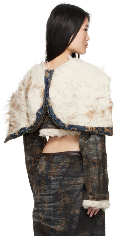 Bunda Diesel Cropped Distressed Denim Jacket with Faux Fur Čierna | A17128 0ABCW, 2