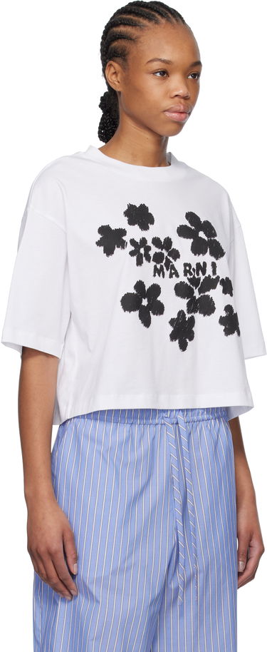 Crop Top Marni Marni Daisy Garden Print Cropped T-Shirt Biela | THJE0333P4 USCX40, 1