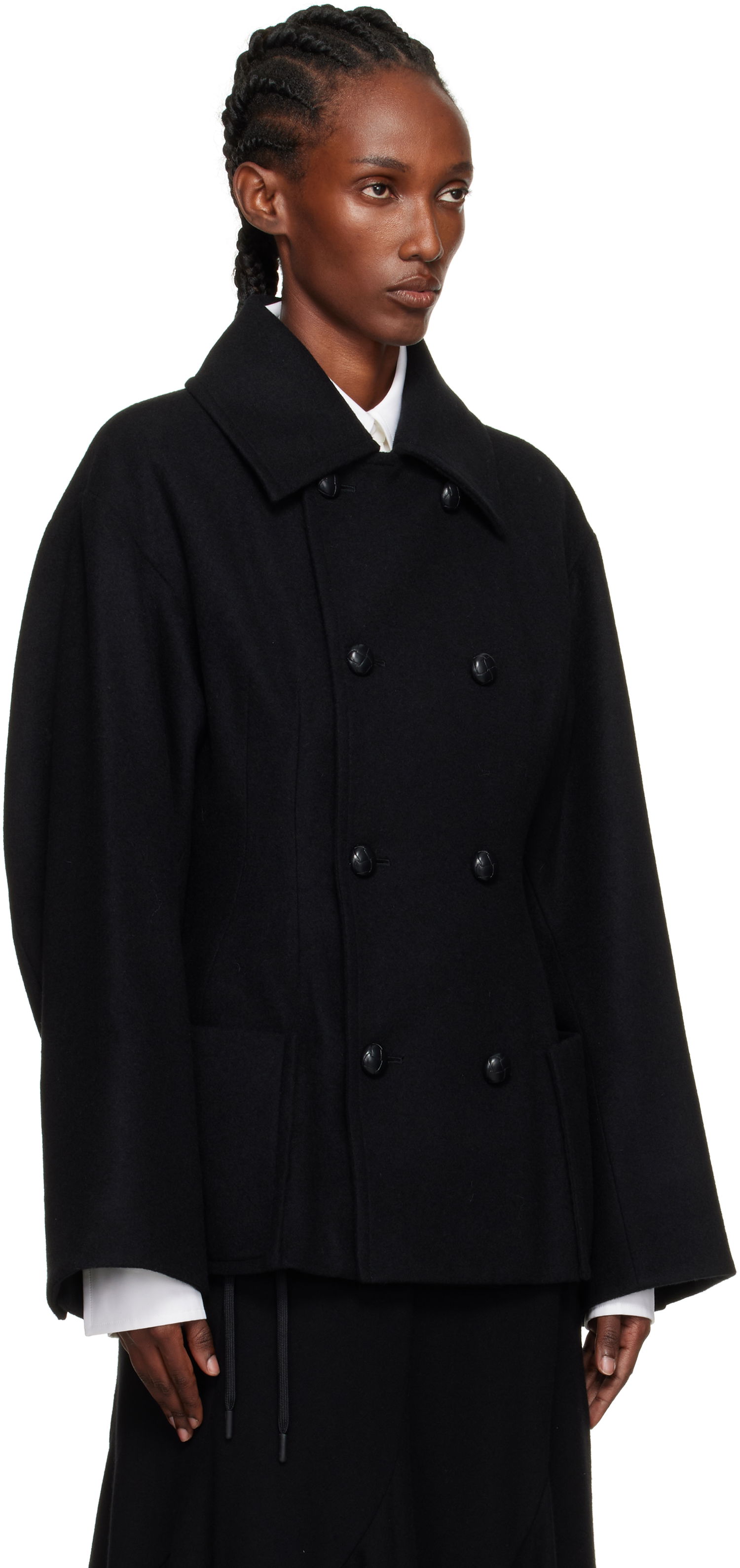 Kabáty Yohji Yamamoto Yohji Yamamoto Darts Pea Coat Čierna | FM-J53-103, 1