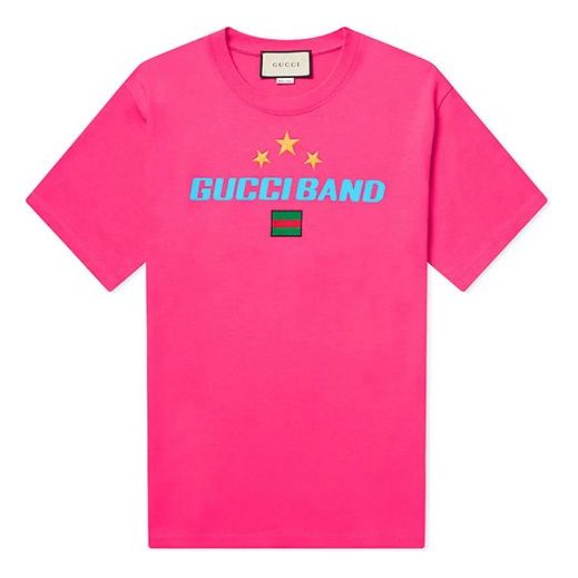 Tričko Gucci Band Print Oversize T-Shirt Ružová | 565806-XJB2W-5092, 0