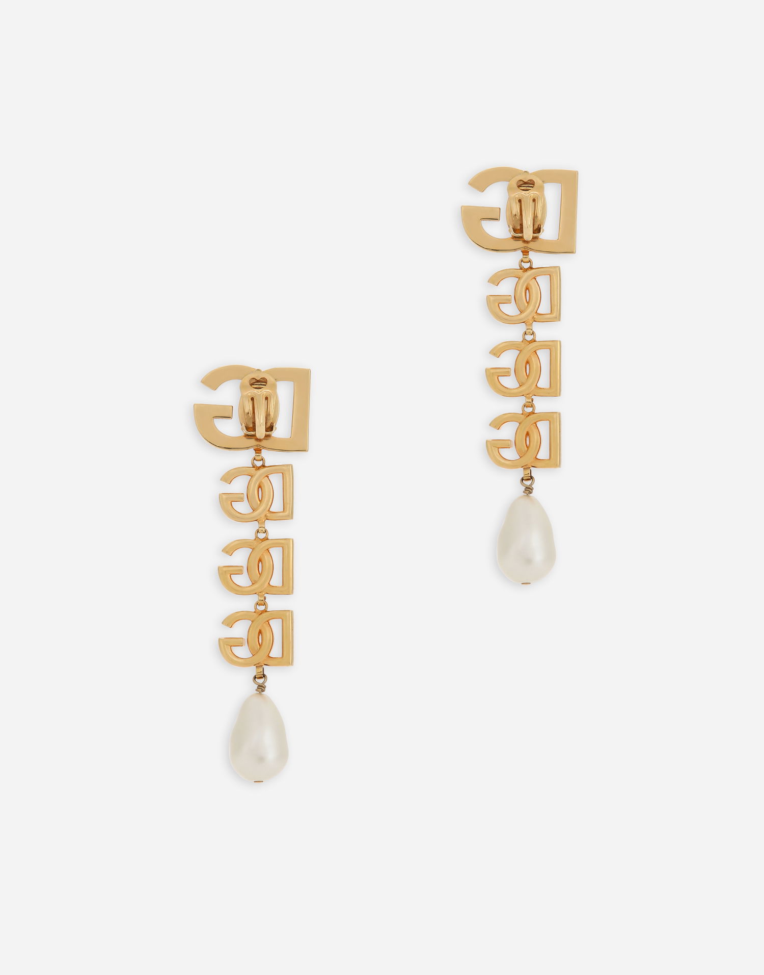 Náušnice Dolce & Gabbana Clip-on Earrings with DG Logo and Drop Pearls Metalická | WEN6P5W1111ZOO00, 1