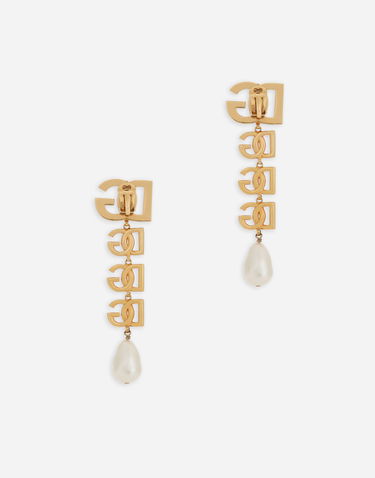 Náušnice Dolce & Gabbana Clip-on Earrings with DG Logo and Drop Pearls Metalická | WEN6P5W1111ZOO00, 1