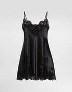 Dolce & Gabbana Stretch Satin Mini Dress with Lace
