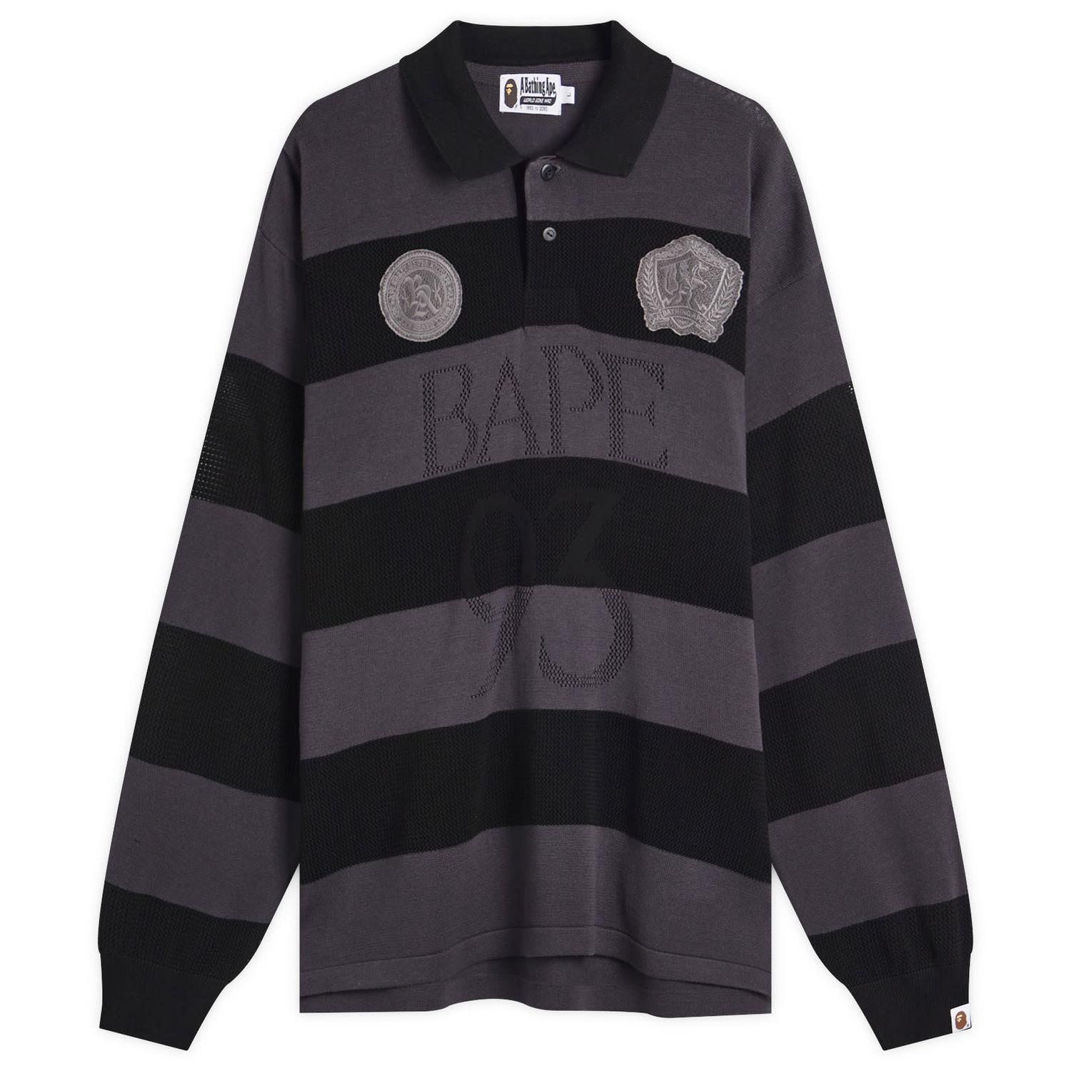 Tričko BAPE A Bathing Ape Jacquard Multi Logo Stripe Relaxed Fit Long Sleeve T-Shirt, Size Large Šedá | 001LTL301309M-BLK, 1