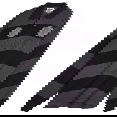 Tričko BAPE A Bathing Ape Jacquard Multi Logo Stripe Relaxed Fit Long Sleeve T-Shirt, Size Large Šedá | 001LTL301309M-BLK, 1
