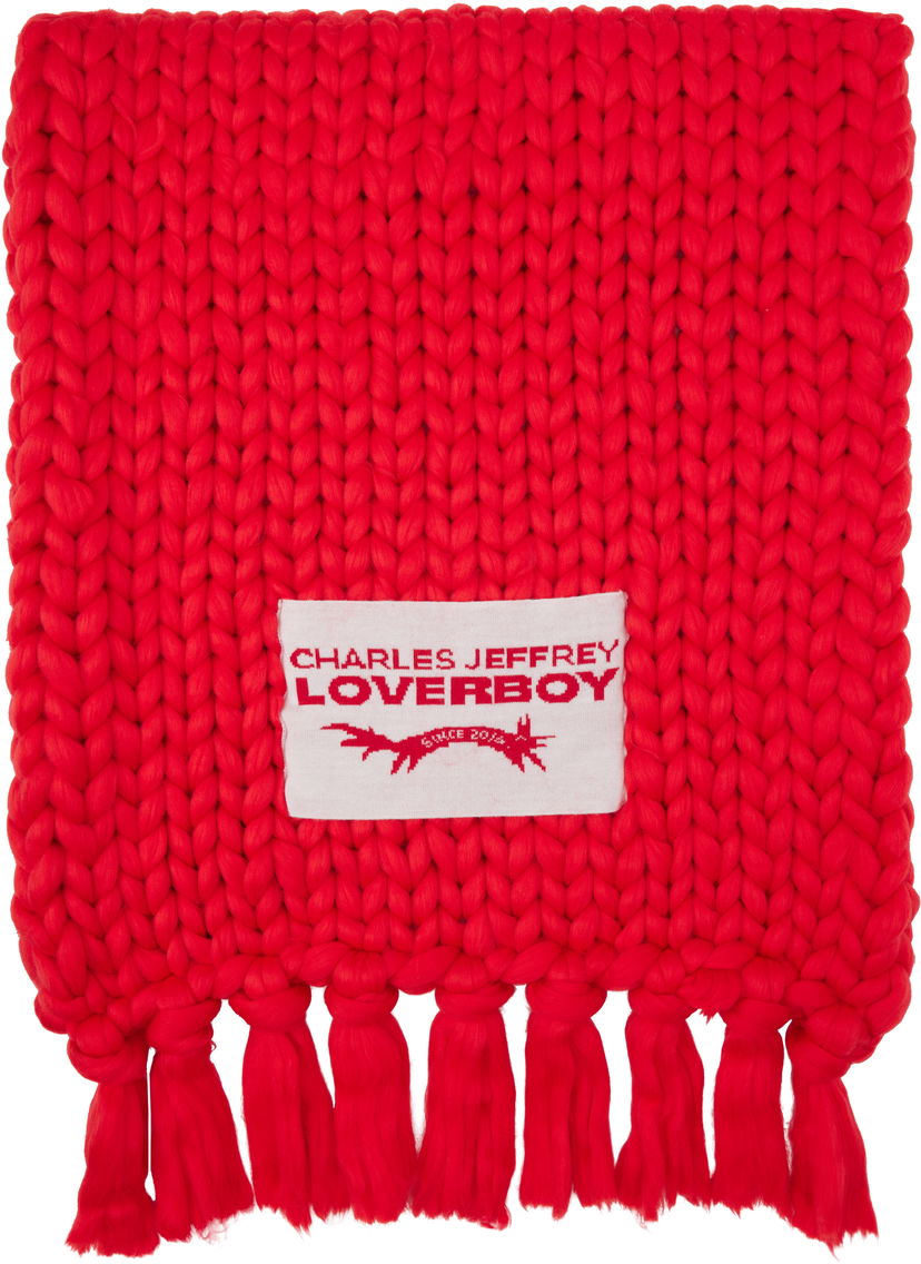 Šál Charles Jeffrey Loverboy Fringe Knitted Scarf Červená | 42160203