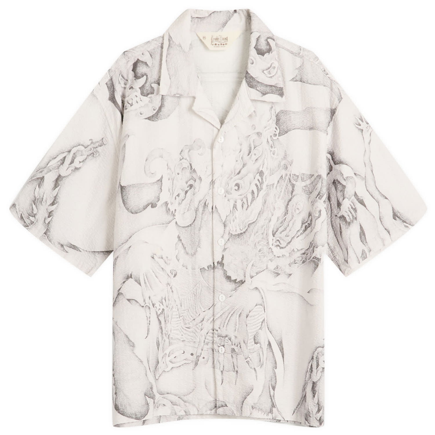 Košeľa Brain Dead Brain Dead Dragonspeaker Seersucker Vacation Shirt, Size Large Biela | BDP25T050043-WHT, 1